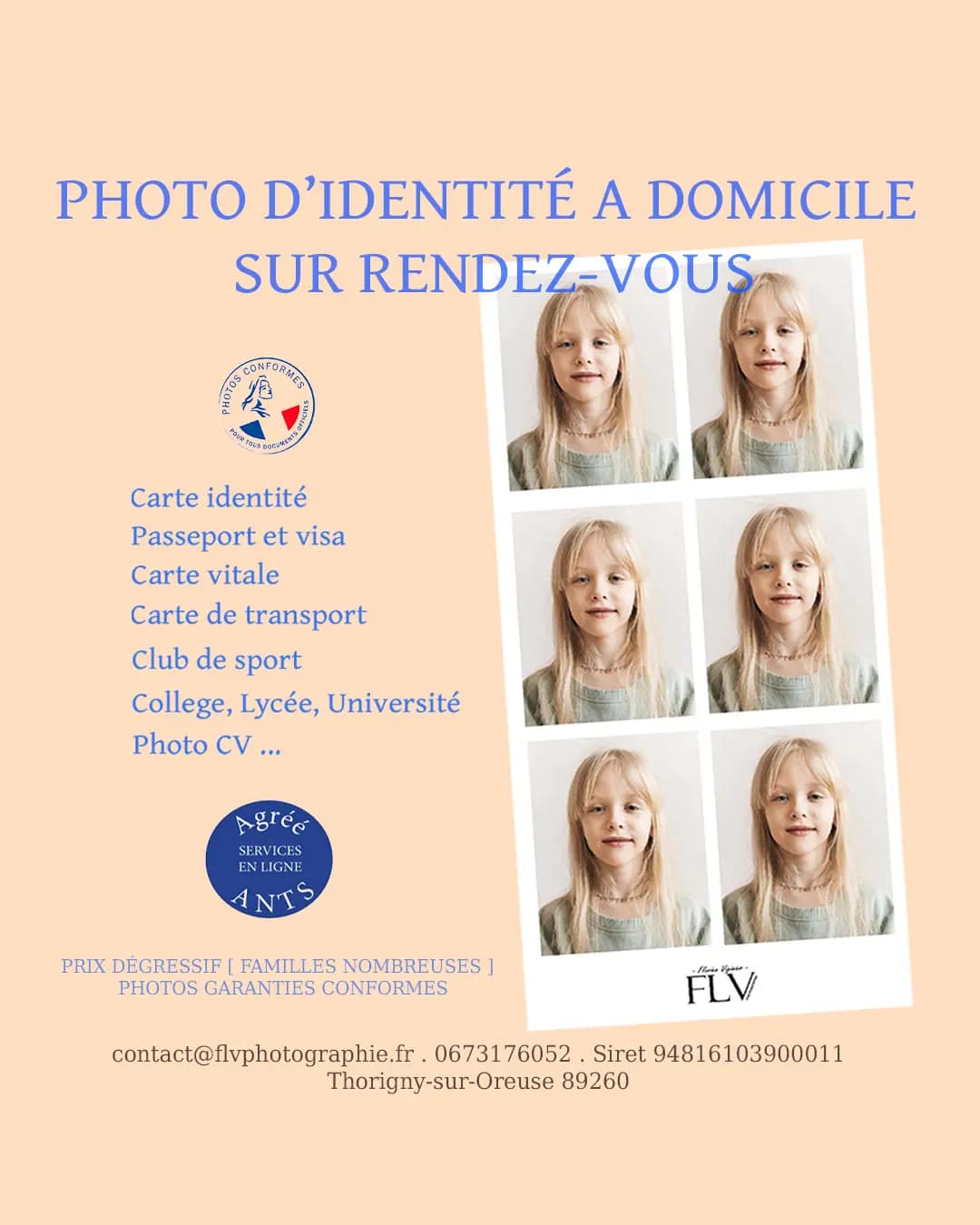 Photographe a domicile photo d'identité